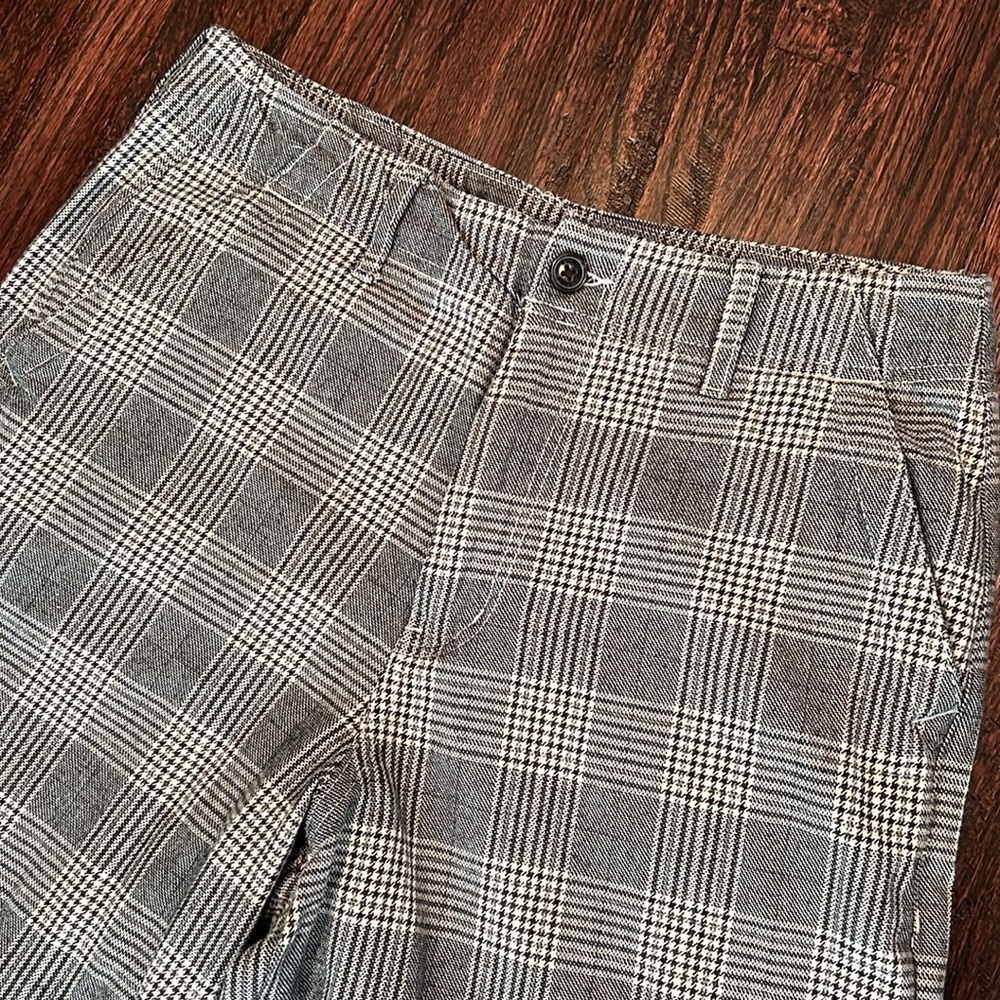 Worn Once, AE Super High-Waisted Baggy Wide-Leg Trouser, Grey Plaid, 10 short